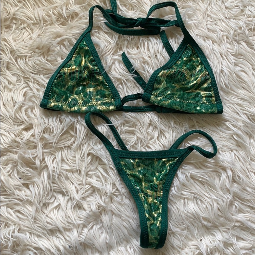 Handmade bikini green reptile print